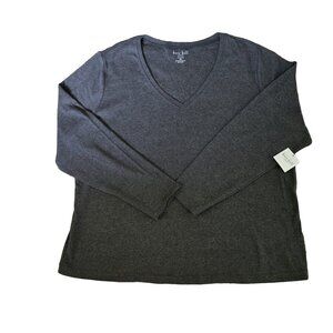 NWT KATE HILL Heathered Gray V Neck Long Sleeve 3X